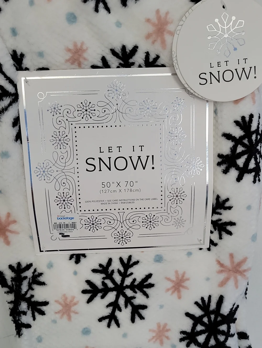 2/$30 Let It Snow! White Snowflake Plush Throw 50 X 70